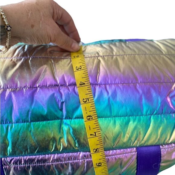 Large Metallic Puffer Tote Weekender w/ Decorative purple Straps - Picture 15 of 16
